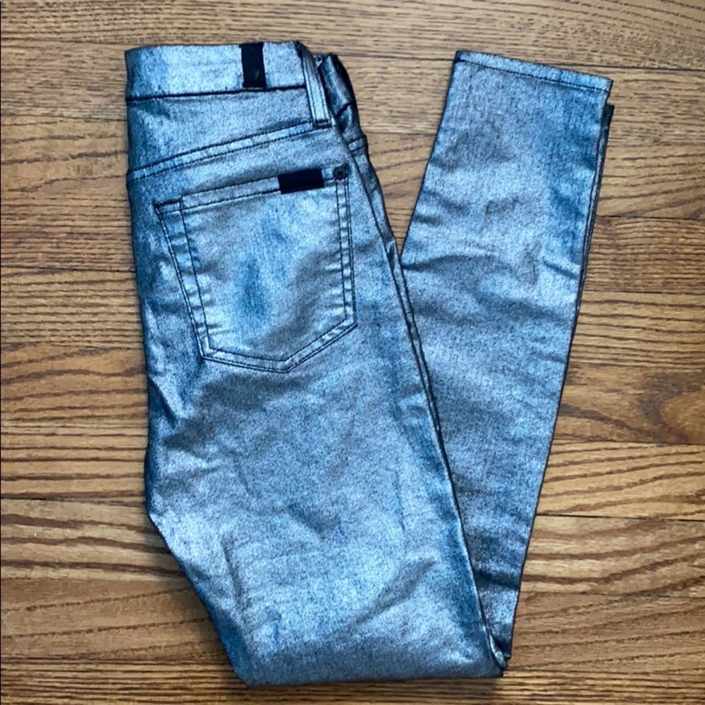 7 For All Mankind Metallic Silver Skinny Jeans